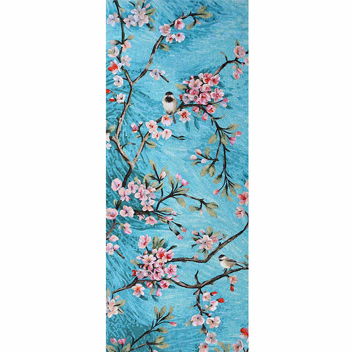 Best Selling Vintage Cut Craft Flowers and Birds Art Mosaic Glass Painting Picture Decorative Wall Tiles 