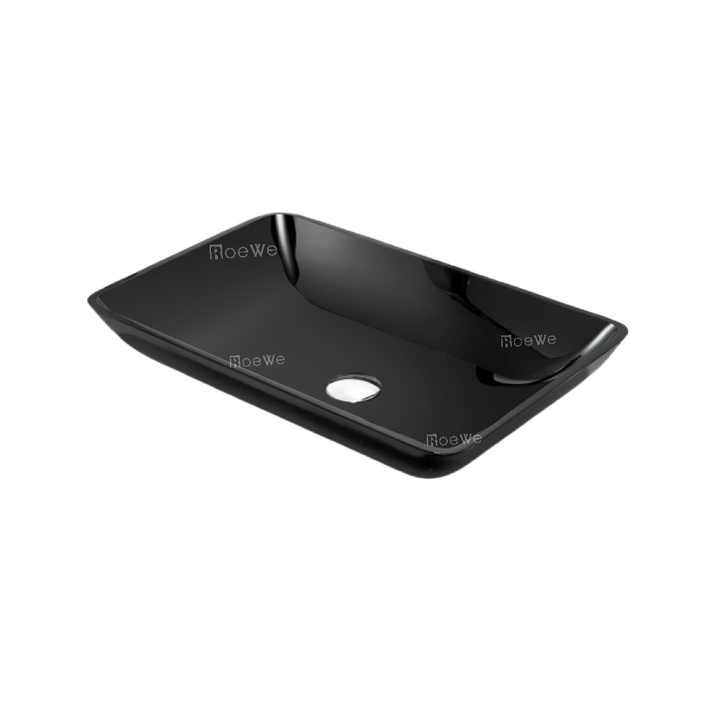 Black rectangular glass wash basin easy to clean, suitable for apartments and villas 