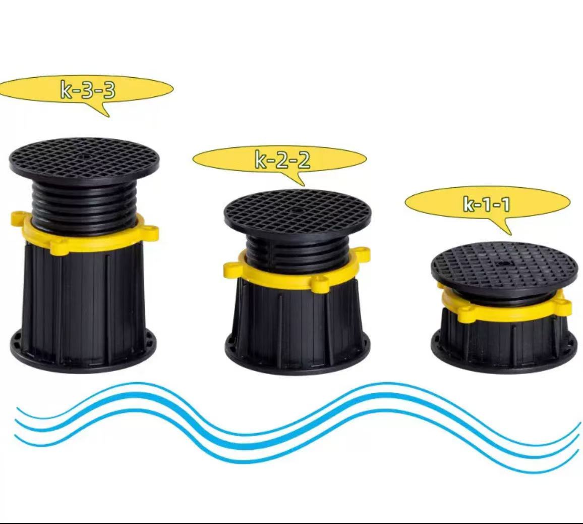 Adjustable base system made of PP PVC material, floor lift with flooring accessories 