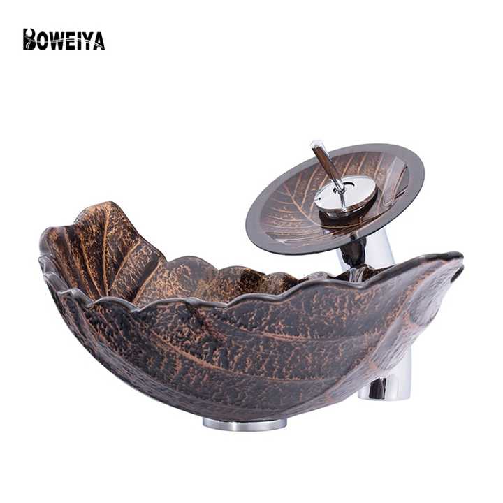 Bathroom New style leaf shape Tempered glass wash basin Toilet Art wash basin Countertop Wash basin 