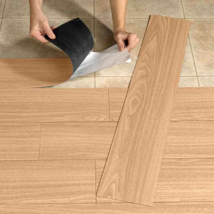 High quality self-adhesive PVC Vinyl flooring, easy to peel and stick, wood grain design