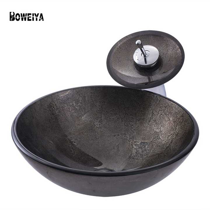 Decor Art washbasin with waterfall faucet, tempered glass washbasin 