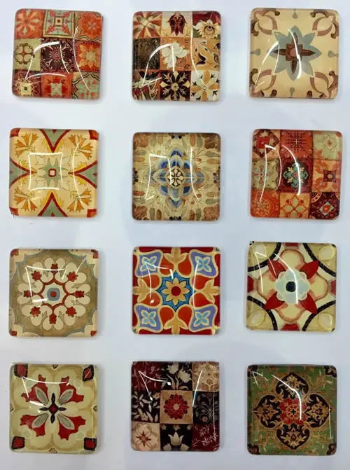 Pair of Square Retro Glass Flowers 20/25mm DIY Jewelry