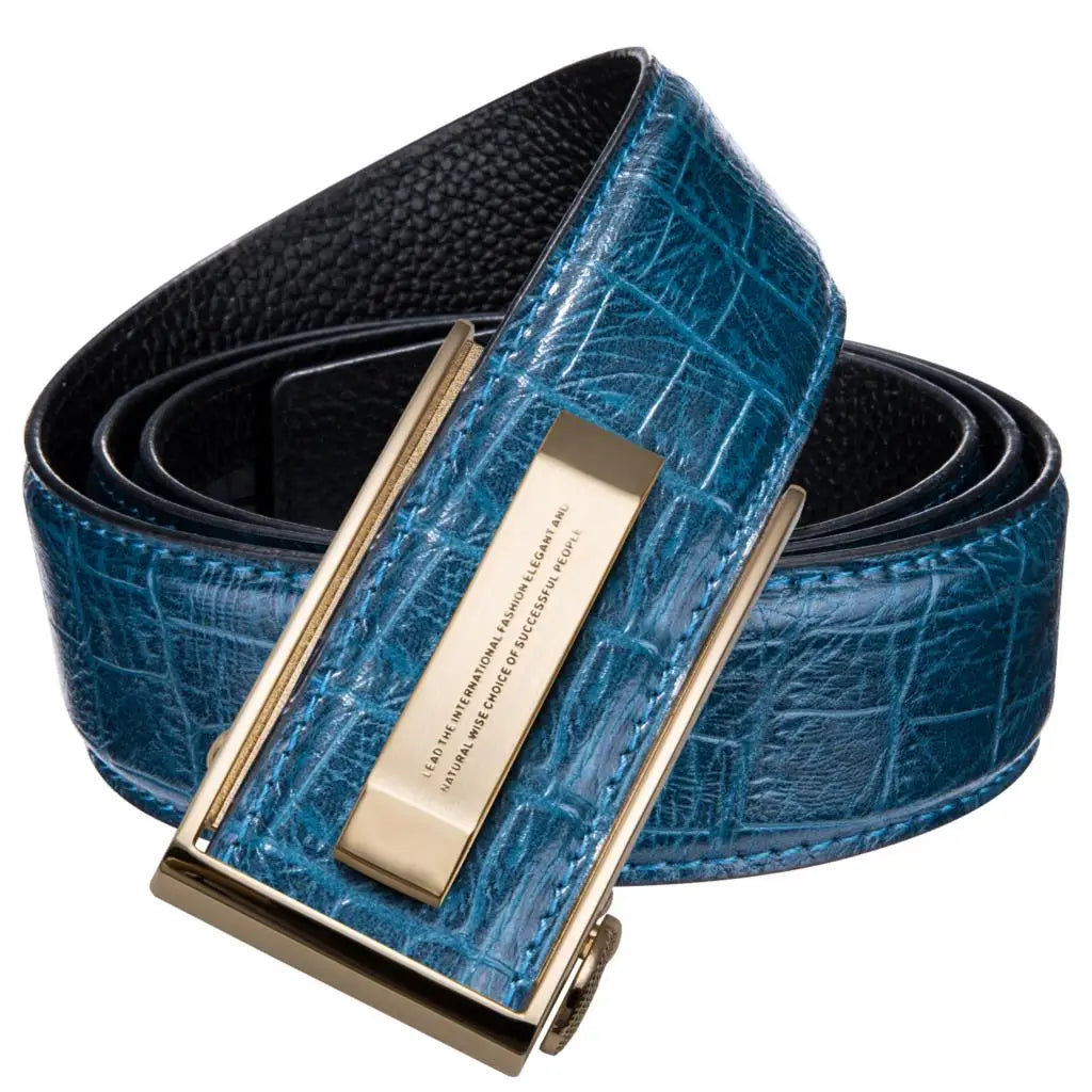 Green Crocodile Leather Belt with Automatic Gold Buckle 2020