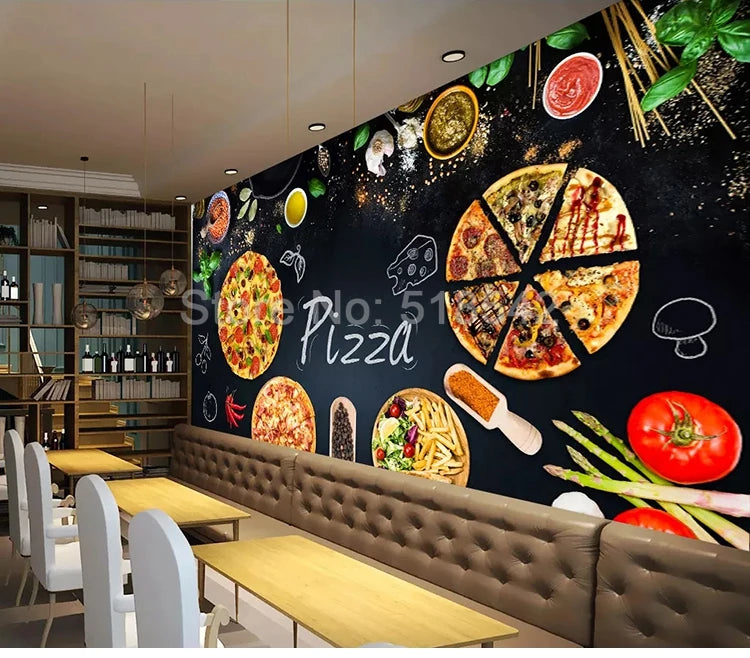 Custom 3D Mural Wallpaper Wall Painting Personalized Pizza Shop Blackboard Photo Wall Paper Cafe Restaurant Backdrop Wall Decor