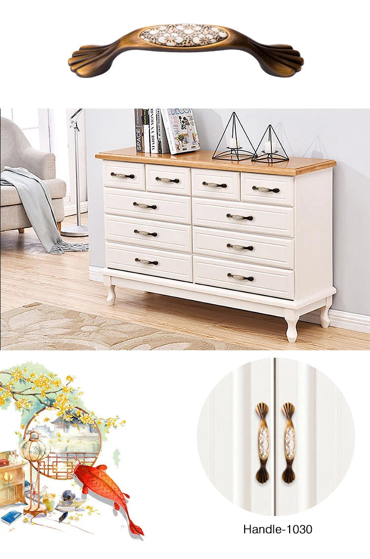 NAIERDI Vintage Bronze Ceramic Cabinet Handles Antique Drawer Knobs Wardrobe Door Handles European Furniture Handle Hardware - Daisan Mart