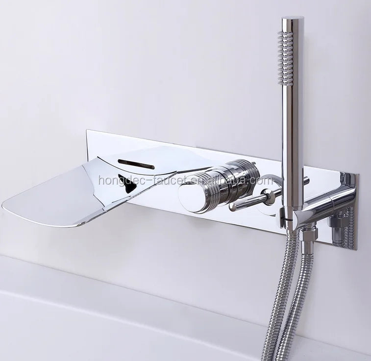 Luxury Brass Chrome LED Waterfall Shower Faucet Wall Mounted