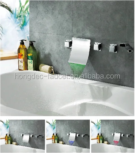 Luxury Brass Chrome LED Waterfall Shower Faucet Wall Mounted