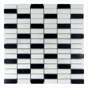 Black and white mixed marble mosaic art long square pattern interior floor tiles on sale