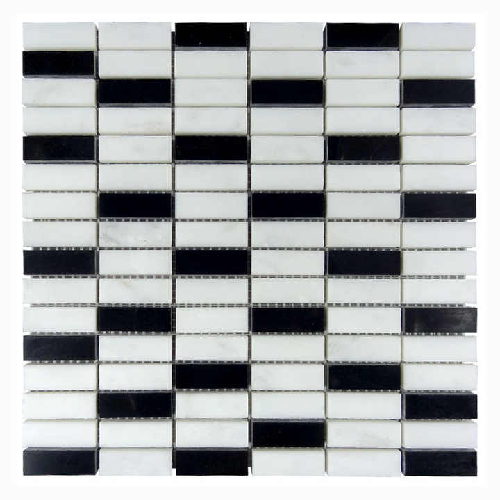 Black and white mixed marble mosaic art long square pattern interior floor tiles on sale