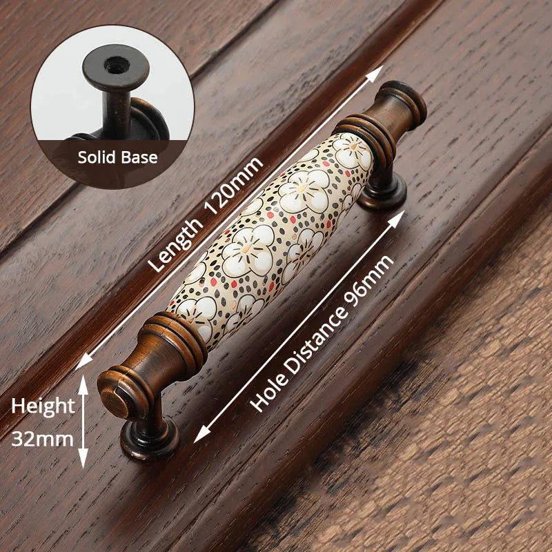 NAIERDI Vintage Bronze Ceramic Cabinet Handles Antique Drawer Knobs Wardrobe Door Handles European Furniture Handle Hardware - Daisan Mart