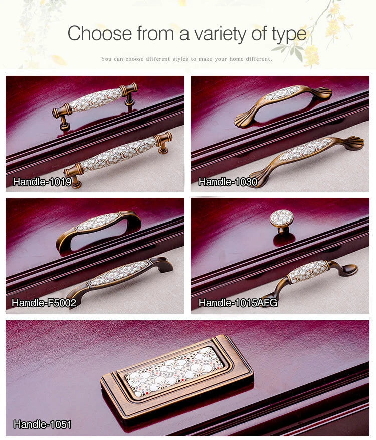 NAIERDI Vintage Bronze Ceramic Cabinet Handles Antique Drawer Knobs Wardrobe Door Handles European Furniture Handle Hardware - Daisan Mart