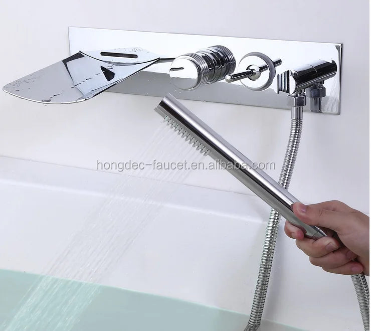 Luxury Brass Chrome LED Waterfall Shower Faucet Wall Mounted