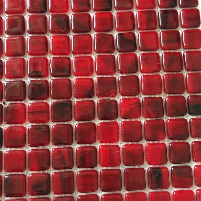 Gạch Mosaic Thủy Tinh Đỏ Pha Trộn Ốp Hồ Bơi