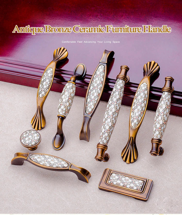 NAIERDI Vintage Bronze Ceramic Cabinet Handles Antique Drawer Knobs Wardrobe Door Handles European Furniture Handle Hardware - Daisan Mart
