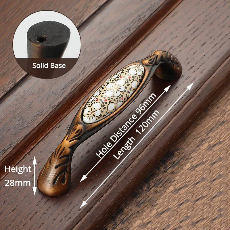 NAIERDI Vintage Bronze Ceramic Cabinet Handles Antique Drawer Knobs Wardrobe Door Handles European Furniture Handle Hardware - Daisan Mart
