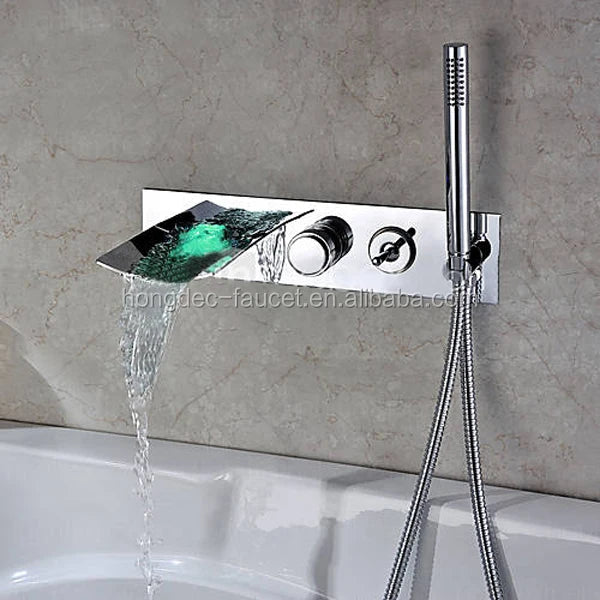 Luxury Brass Chrome LED Waterfall Shower Faucet Wall Mounted