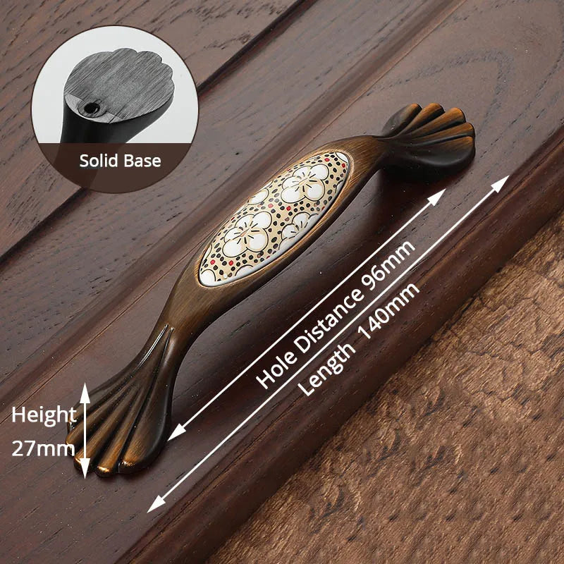 NAIERDI Vintage Bronze Ceramic Cabinet Handles Antique Drawer Knobs Wardrobe Door Handles European Furniture Handle Hardware - Daisan Mart