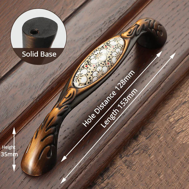 NAIERDI Vintage Bronze Ceramic Cabinet Handles Antique Drawer Knobs Wardrobe Door Handles European Furniture Handle Hardware - Daisan Mart