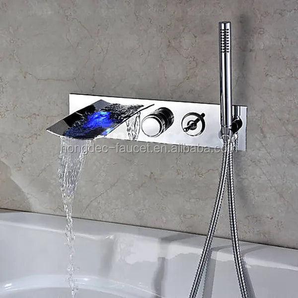 Luxury Brass Chrome LED Waterfall Shower Faucet Wall Mounted