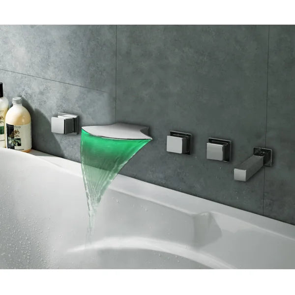 Luxury Brass Chrome LED Waterfall Shower Faucet Wall Mounted