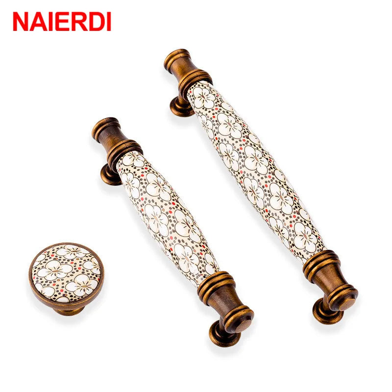 NAIERDI Vintage Bronze Ceramic Cabinet Handles Antique Drawer Knobs Wardrobe Door Handles European Furniture Handle Hardware - Daisan Mart