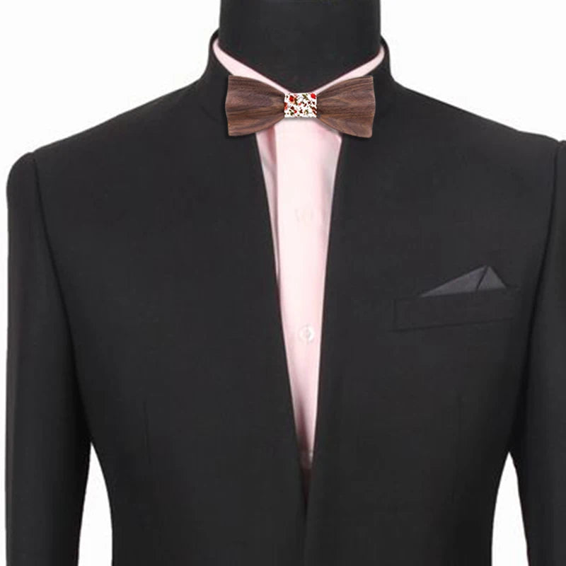 Nơ Gỗ 3D Nam Thủ Công Kèm Khuy Măng Sét & Khăn