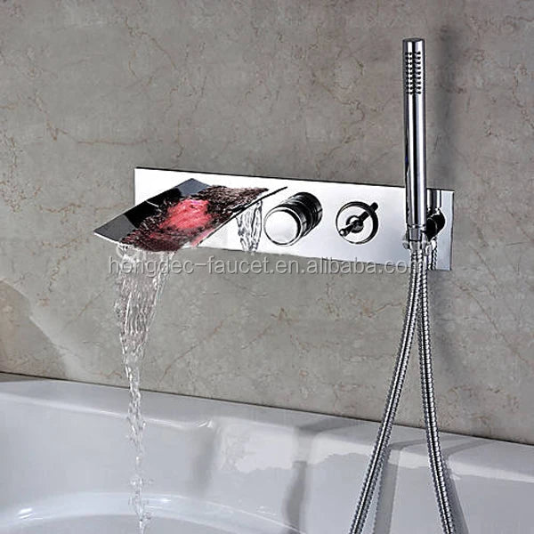Luxury Brass Chrome LED Waterfall Shower Faucet Wall Mounted