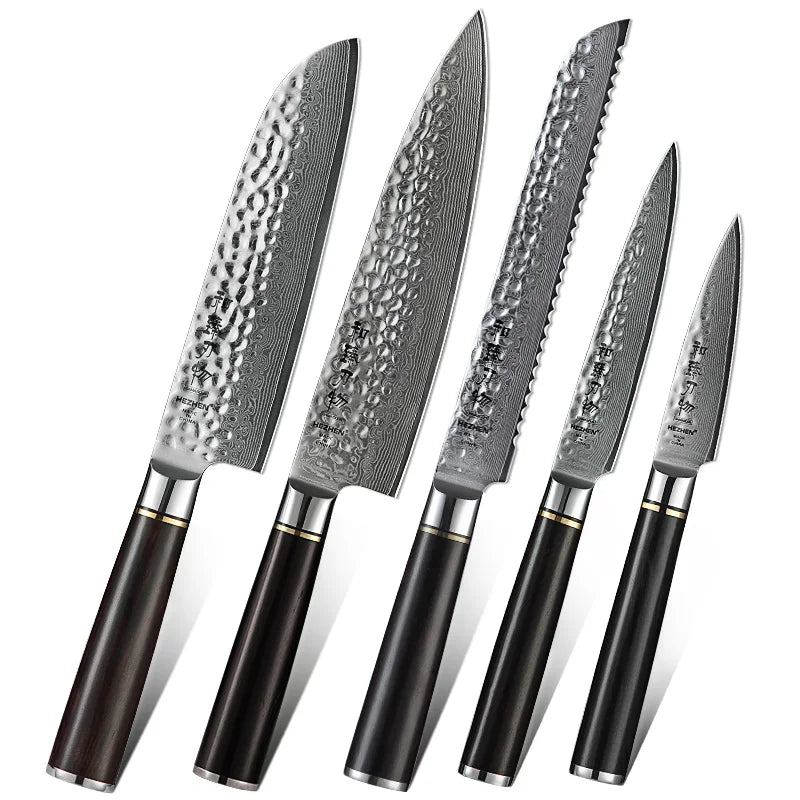 HEZHEN Japanese Kitchen Knife Set - High Quality Damascus Steel