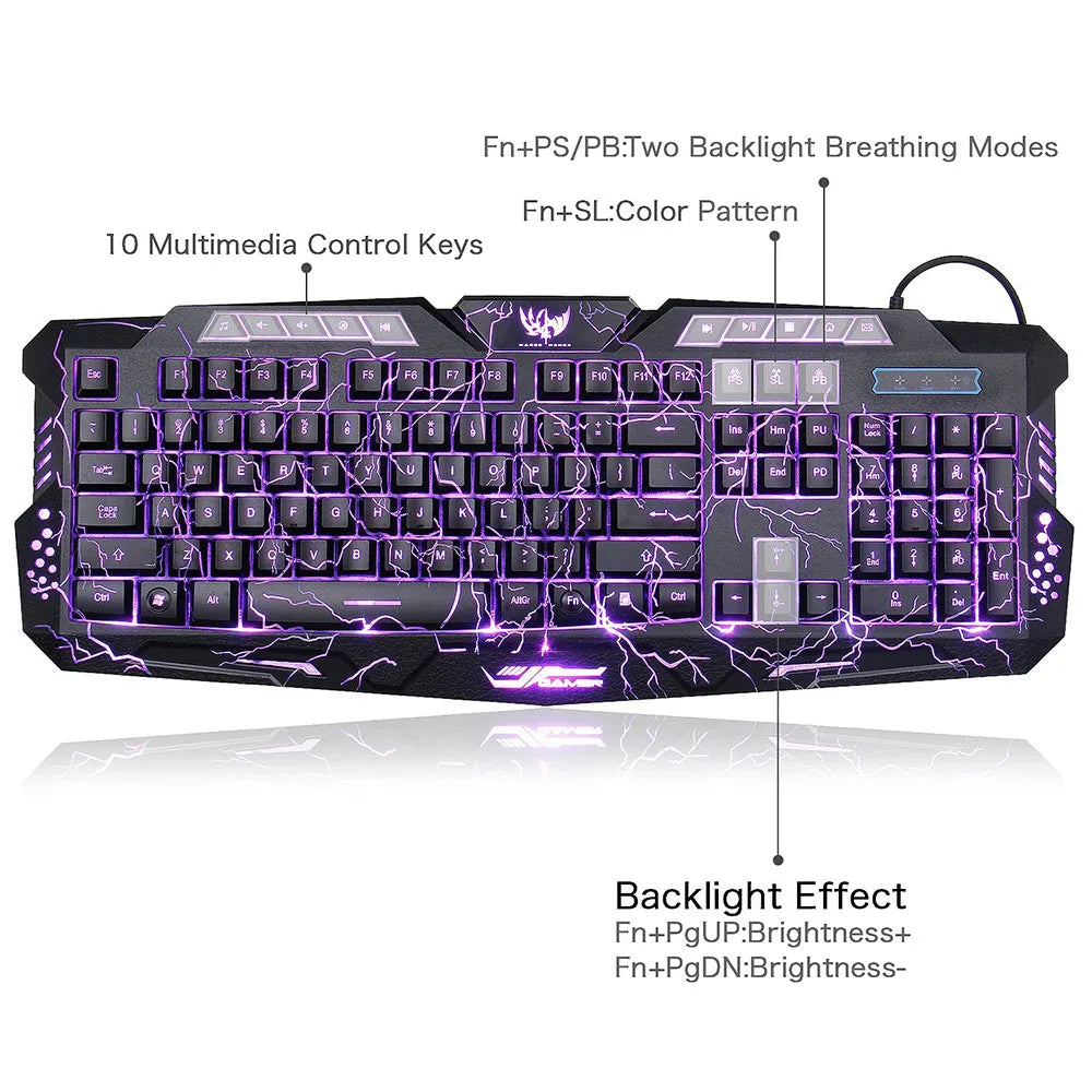 Color-changing LED mechanical keyboard with mouse pad for gamers