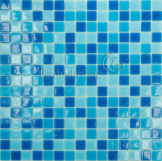 Round Multicolor Blue Glass Mosaic Tiles For Swimming Pool 