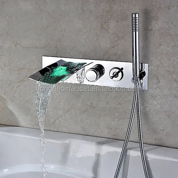 Luxury Brass Chrome LED Waterfall Shower Faucet Wall Mounted