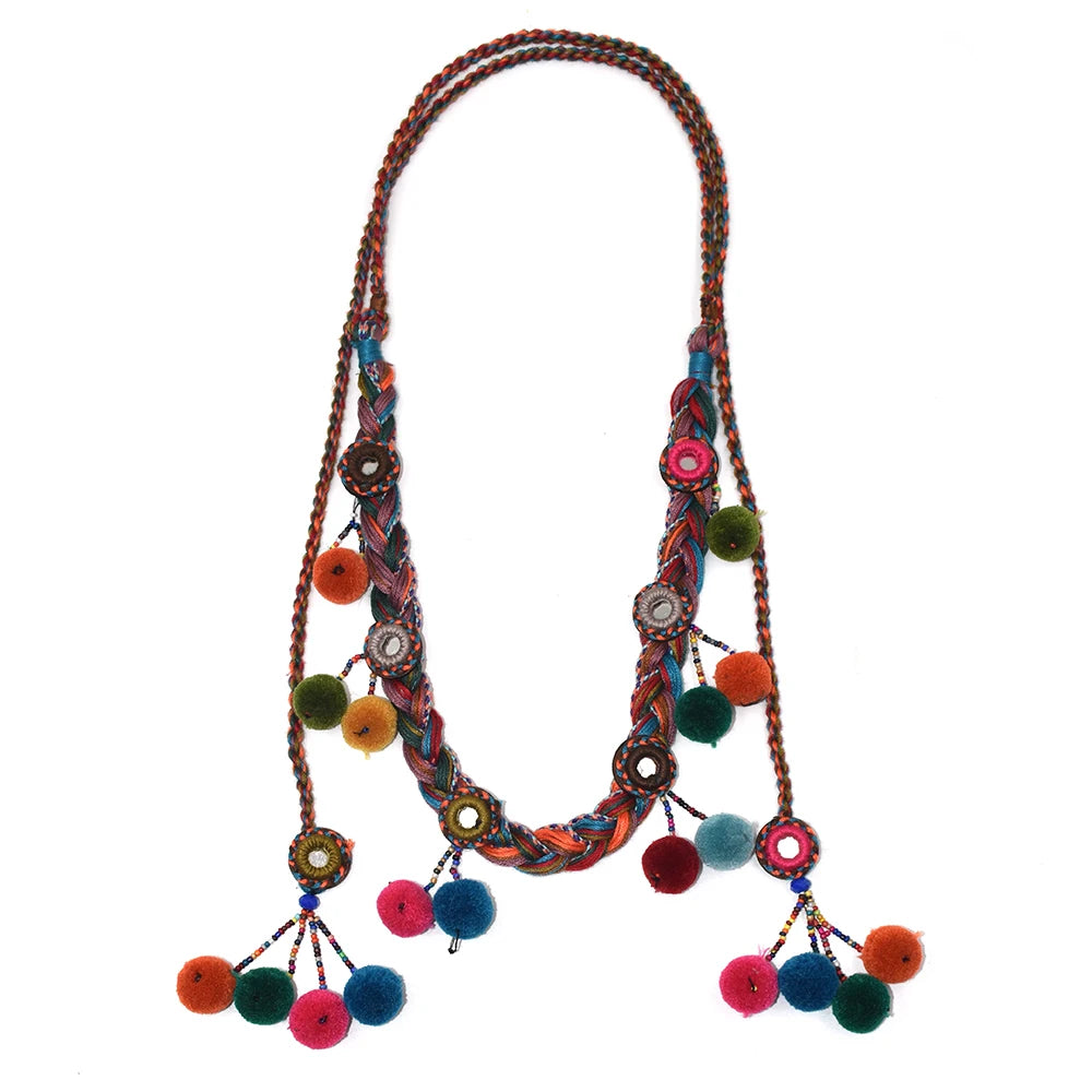 Dây Chuyền Boho Handmade Pompom Dài Hạt Cườm Phối tua