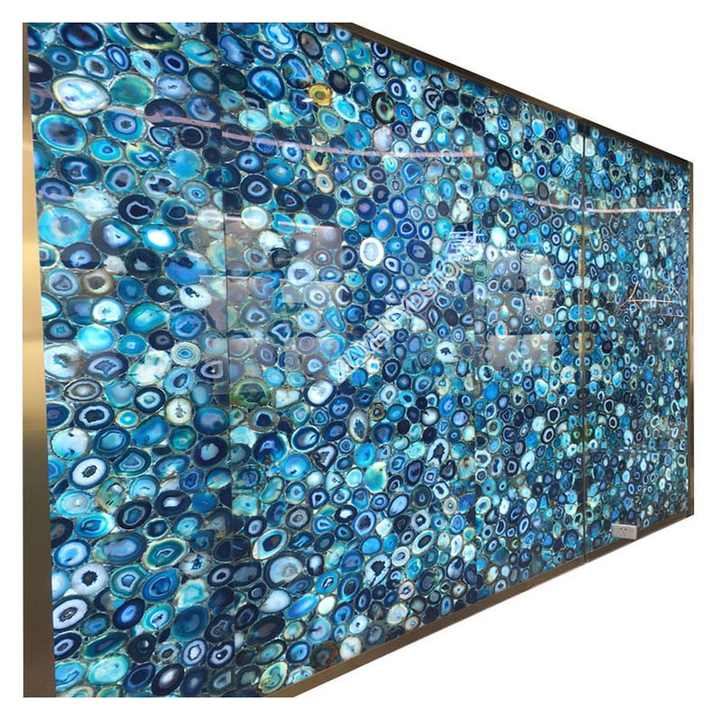 YDSTONE synthetic natural semi-precious stone blue agate backlit table top with polished surface 