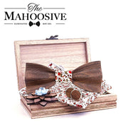 Nơ Gỗ 3D Nam Thủ Công Kèm Khuy Măng Sét & Khăn