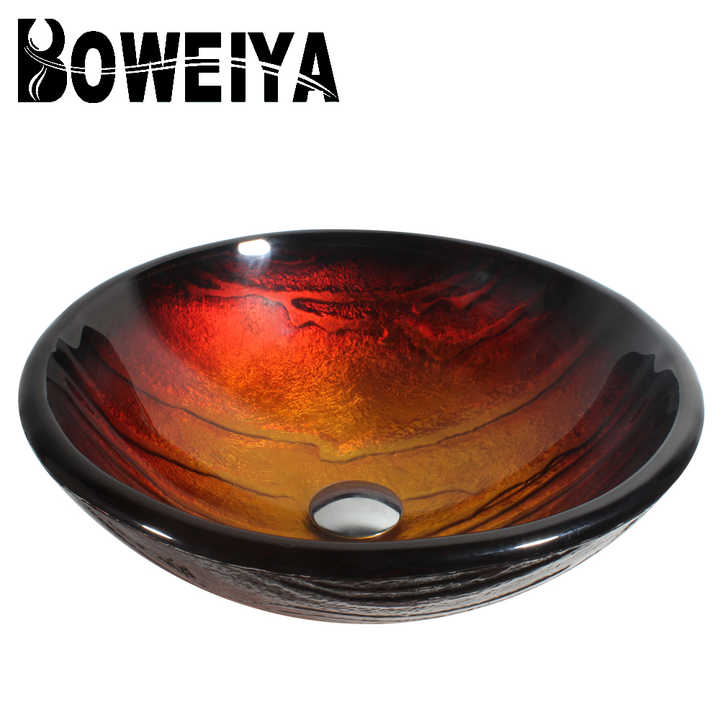 Boweiya Wholesale 16.5 Inch Red Curved Tempered Glass Sink 