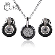 Luxurious Silver Ceramic Jewelry Set with Zircon Stones for Party