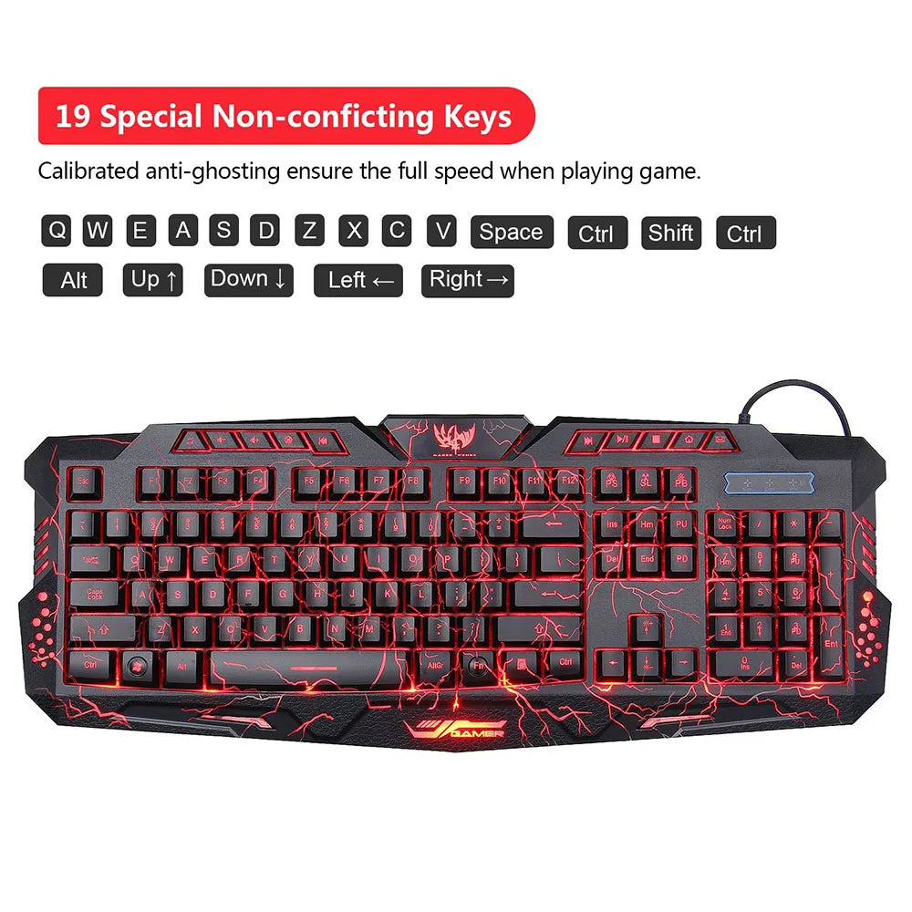 Color-changing LED mechanical keyboard with mouse pad for gamers