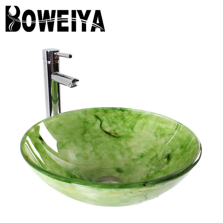 Guangdong Foshan Lavabo Round Green Glass Wash Basin Tempered Glass Wash Basin Design 