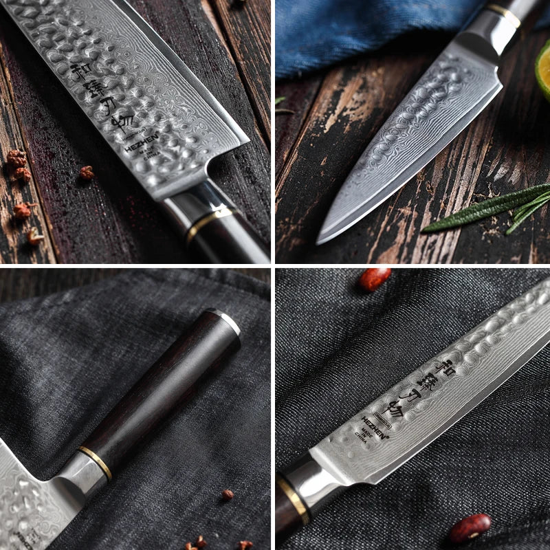 HEZHEN Japanese Kitchen Knife Set - High Quality Damascus Steel