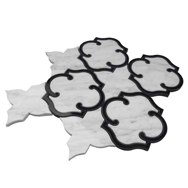 White marble and black marble mosaic tiles modern design, waterjet cut, polished finish, 1 year warranty - for villa 