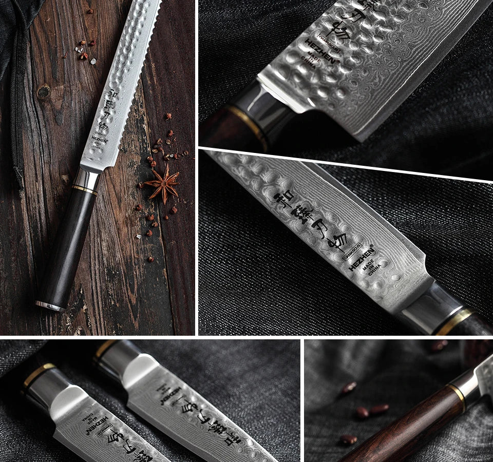 HEZHEN Japanese Kitchen Knife Set - High Quality Damascus Steel