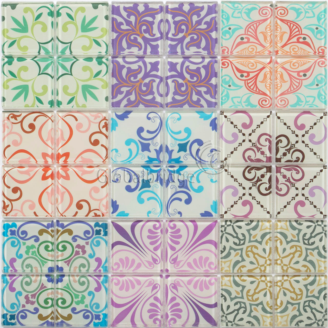 Colorful inkjet printed crystal glass mosaic tiles decorative glass wall art 