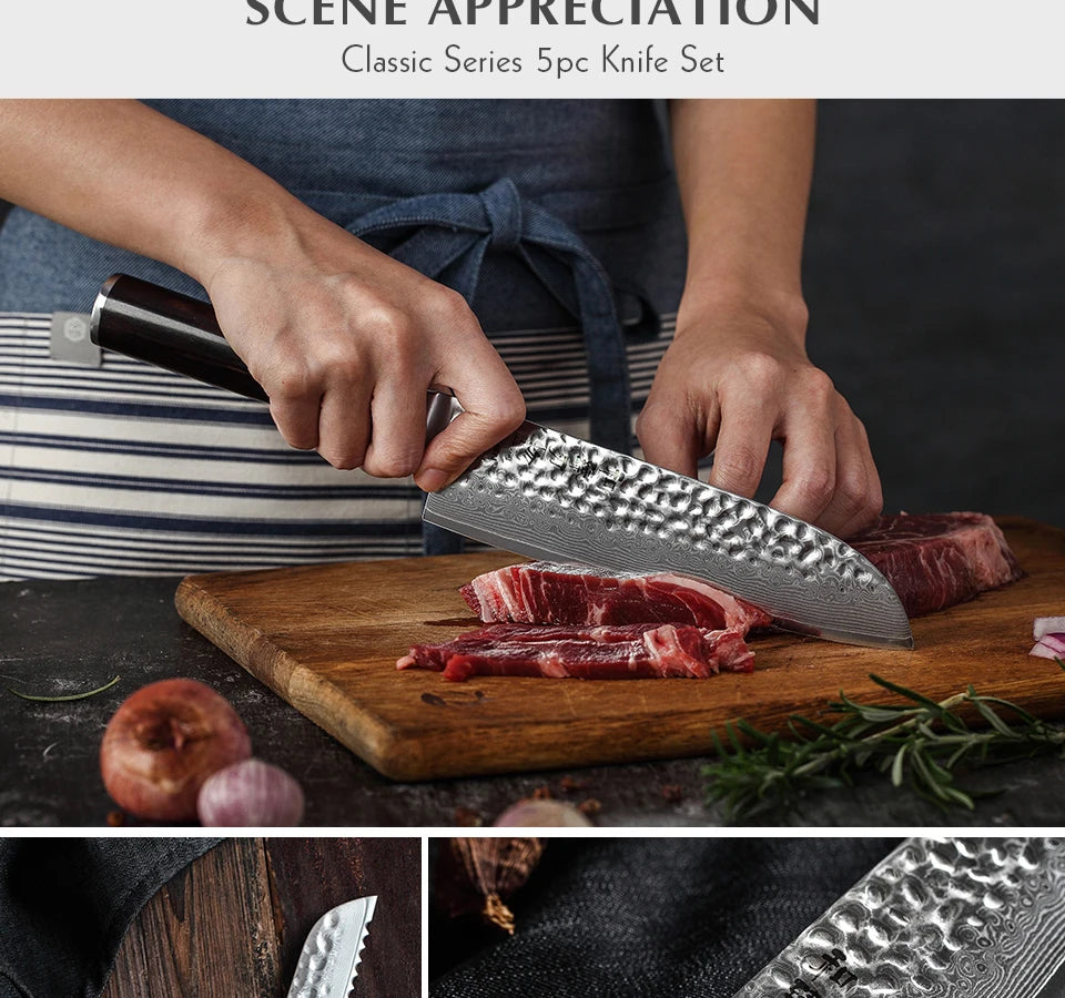 HEZHEN Japanese Kitchen Knife Set - High Quality Damascus Steel