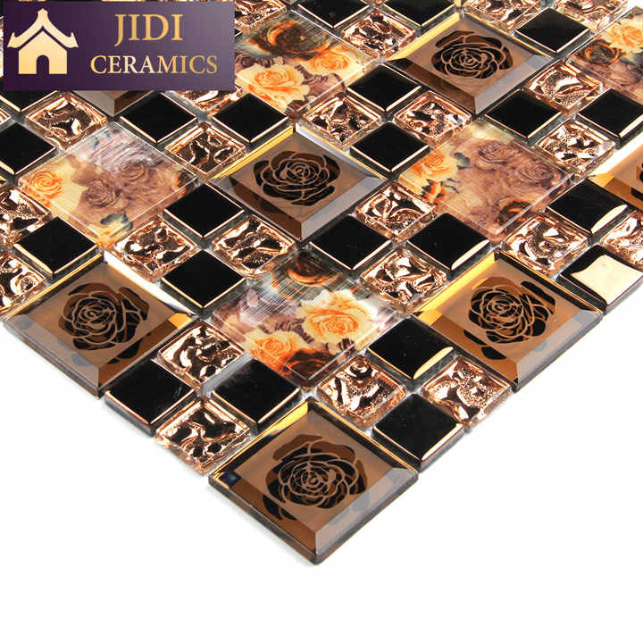 3D floral metal glass bathroom wall tiles 