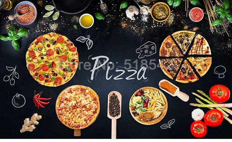 Custom 3D Mural Wallpaper Wall Painting Personalized Pizza Shop Blackboard Photo Wall Paper Cafe Restaurant Backdrop Wall Decor