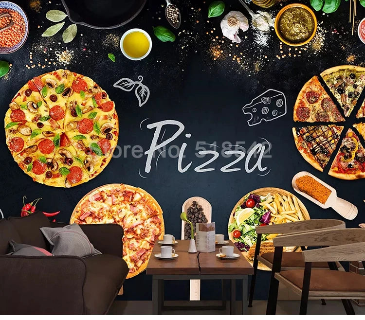 Custom 3D Mural Wallpaper Wall Painting Personalized Pizza Shop Blackboard Photo Wall Paper Cafe Restaurant Backdrop Wall Decor