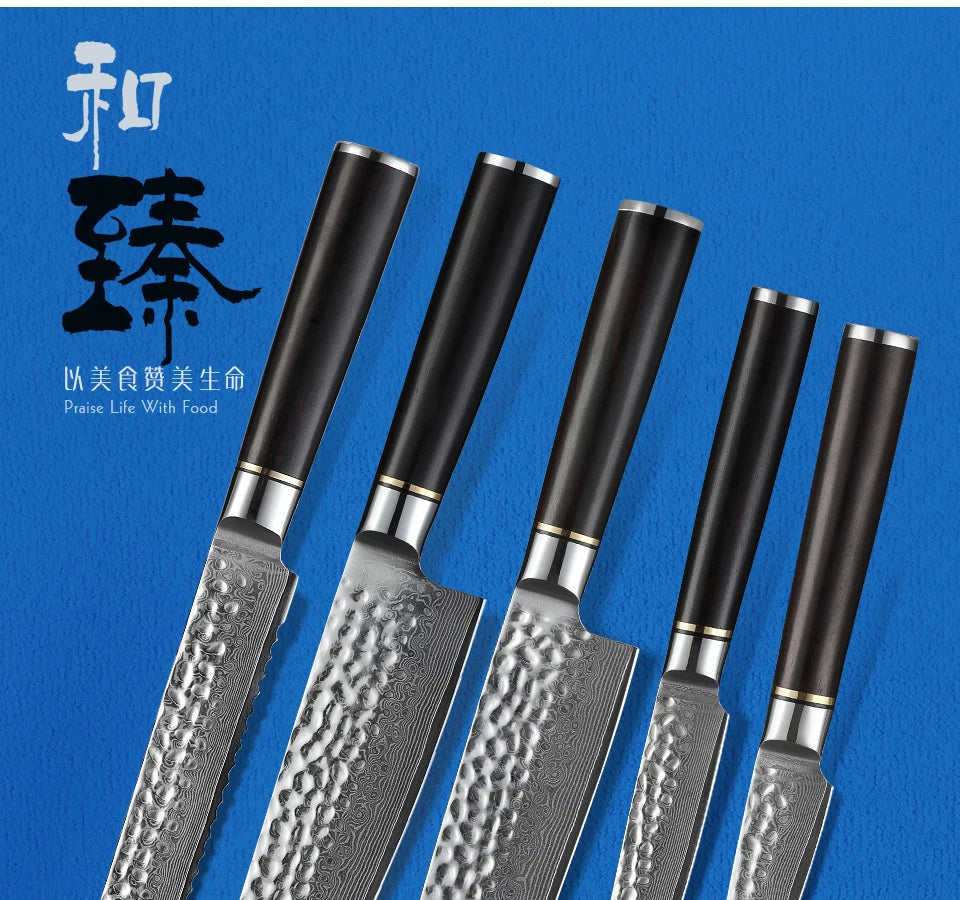 HEZHEN Japanese Kitchen Knife Set - High Quality Damascus Steel