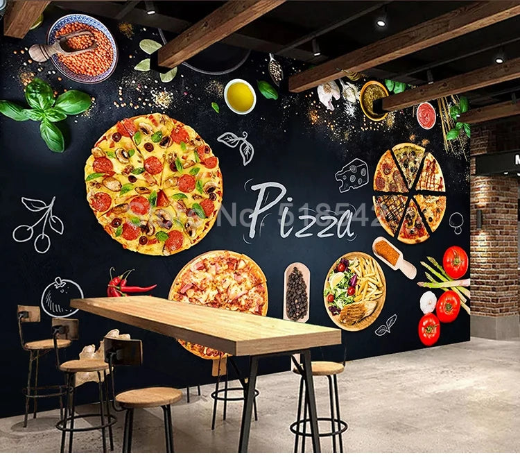 Custom 3D Mural Wallpaper Wall Painting Personalized Pizza Shop Blackboard Photo Wall Paper Cafe Restaurant Backdrop Wall Decor