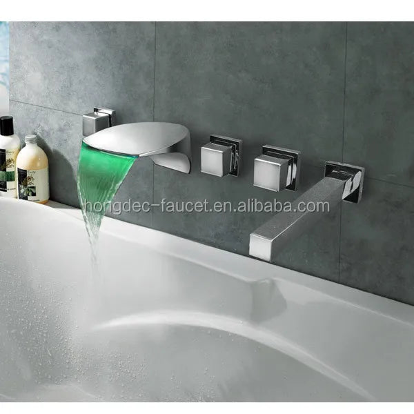 Luxury Brass Chrome LED Waterfall Shower Faucet Wall Mounted